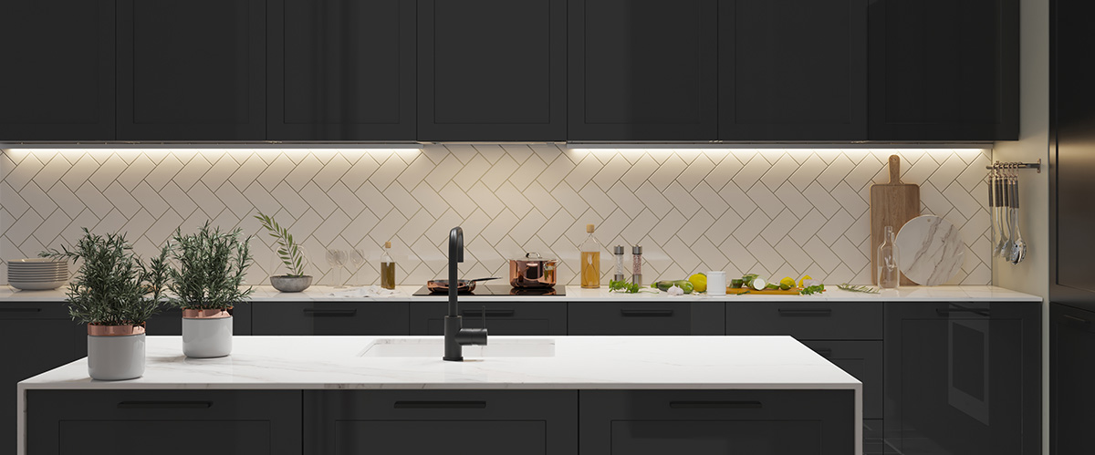 LED-Streifen Warm Weiß unter den Küchenschränken