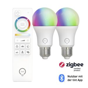 Tint Smart Starter-Set E27 LED Lampen RGB + Einstellbares Weißlicht | Zigbee 3.0 & Bluetooth | Dimmbar