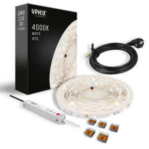 Komplettes LED-Streifen Set 5 m – Weiß 4000K – 150 SMD – inkl. 12V - 24W Transformator