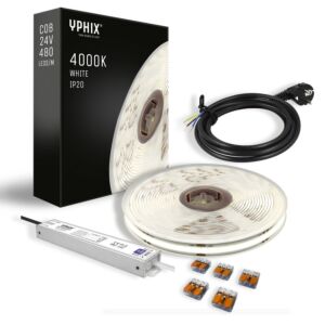 Komplettes LED-Streifen Set 5 m – Weiß Licht 4000K –  COB 480 led's – inkl. 24V - 100W Transformator