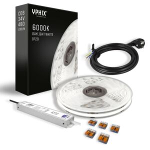 Komplettes LED-Streifen Set 5 m – Tageslicht Weiß 6000K –  COB 480 led's – inkl. 24V - 100W Transformator