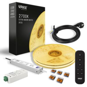 Komplettes dimmbares LED-Streifen Set 5 m – Extra Warmweiß 2700K –  COB 480 led's – inkl. Dimmer und 24V - 100W Netzteil