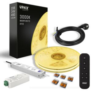 Komplettes dimmbares LED-Streifen Set 5 m – Warmweiß 3000K –  COB 480 led's – inkl. Dimmer und 24V - 100W Netzteil
