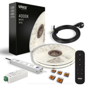 Komplettes dimmbares LED-Streifen Set 5 m – Neutral weiß 4000K –  COB 480 led's – inkl. Dimmer und 24V - 100W Netzteil