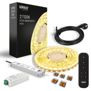 Komplettes dimmbares LED-Streifen Set 5 m – Extra Warmweiß 2700K SMD 60 LEDs inkl. 24V - 100W Netzteil