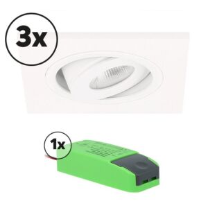 Komplettes Set 3 x LED-Einbaustrahler Alba quadratisch 3W 2700K Weiß IP65 dimmbar schwenkbar