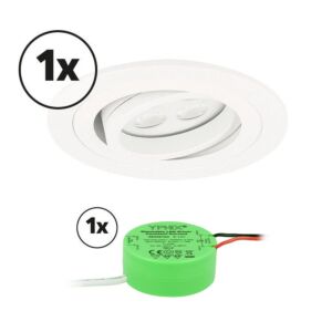 Komplettes Set 1 x LED-Einbaustrahler Montella rund 5W 2700K Weiß IP65 dimmbar schwenkbar