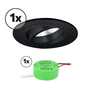 Komplettes Set 1 x LED-Einbaustrahler Montella rund 5W 2700K Schwarz IP65 dimmbar schwenkbar