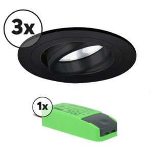 Komplettes Set 3 x LED-Einbaustrahler Montella rund 5W 2700K Schwarz IP65 dimmbar schwenkbar