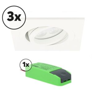 Komplettes Set 3 x LED-Einbaustrahler Lecco quadratisch 5W 2700K Weiß IP65 dimmbar schwenkbar