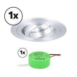 Komplettes Set 1 x LED-Einbaustrahler Montella rund 5W 2700K Aluminium IP65 dimmbar schwenkbar