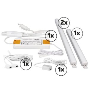LED-Schrankbeleuchtung Komplettes Set Aufbau 12W 3000K Aluminium dimmbar 24V DC Doppeltür
