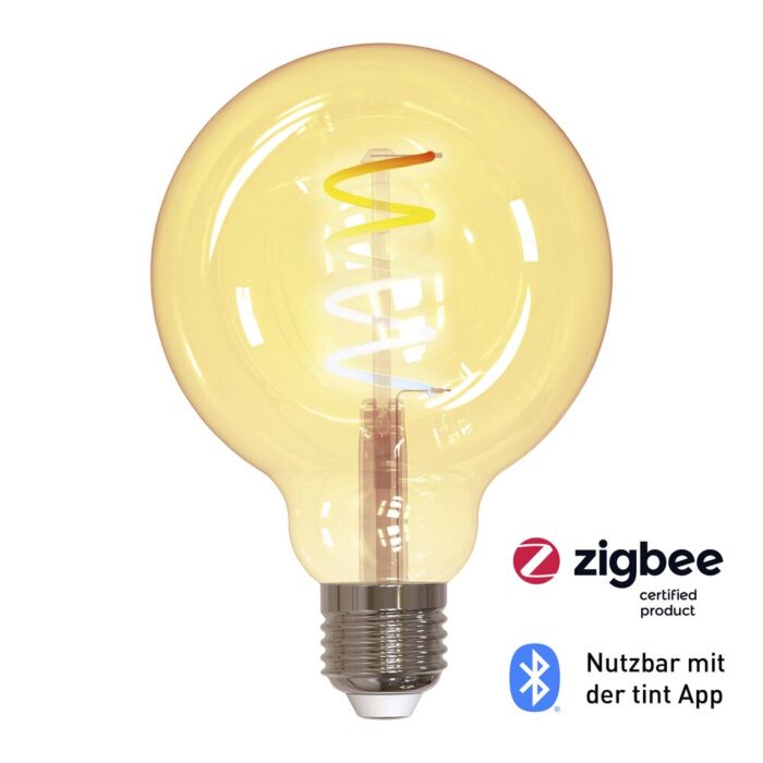 E27 Smart LED Filamentlampe G95 Retro 4,9W Einstellbares Weißlicht | Zigbee & Bluetooth | Dimmbar | 1800K - 6500K