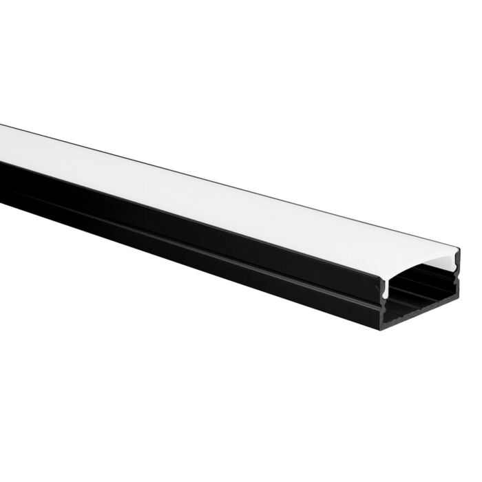 LED Streifen Profil Schwarz Aluminium Senisa 1 Meter – 18x8 mm Innenmaß – inkl. milchweiße Abdeckung 