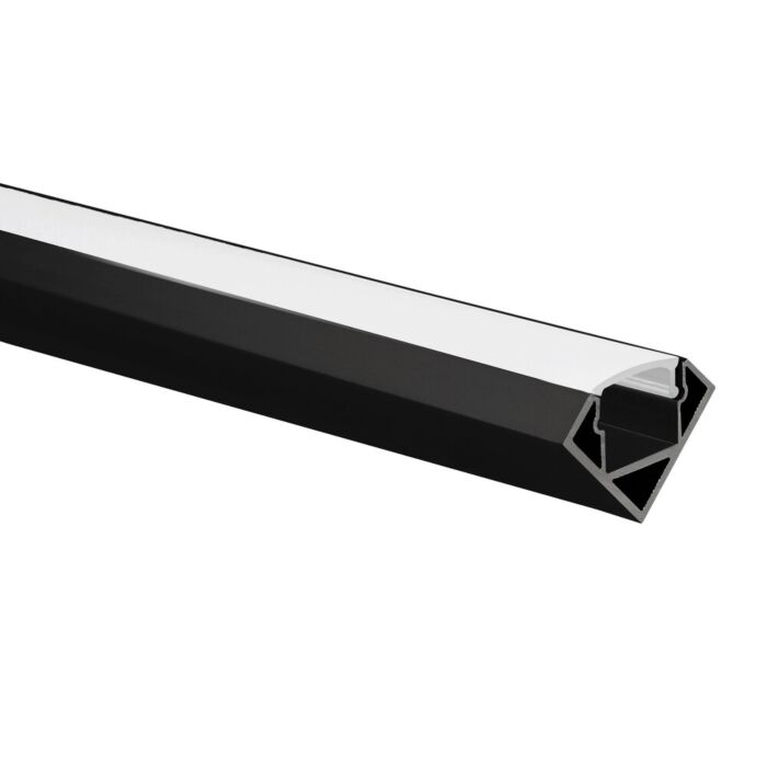 LED-Streifen Profil Tarenta Schwarz 45°‑Eckprofil 1m inkl. milchweißer Abdeckung