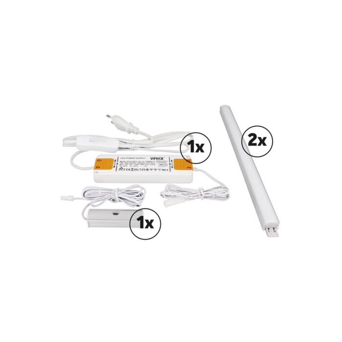 LED-Schrankbeleuchtung Komplettes Set 70cm Aufbau 9W 3000K Aluminium 24V DC